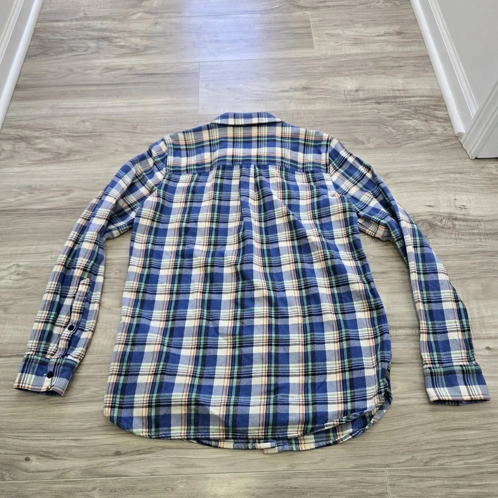Madewell Top Womens Medium Flannel Plaid Button Front Long Sleeve Blue - Picture 7 of 8